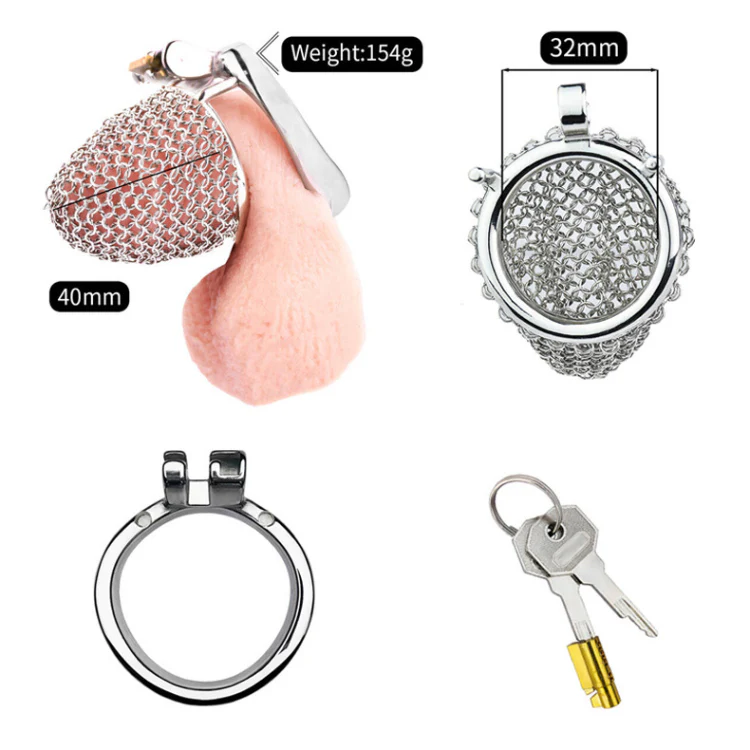 The Cuck Dungeon: Chainmail Steel Cock Cage - Image 3