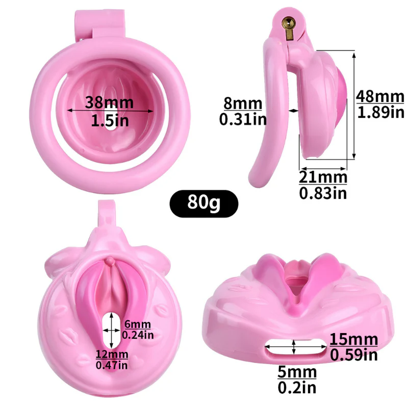 The Pussyless Cuck: Pink Vagina Shaped Chastity Cage (21 mm) - Image 3