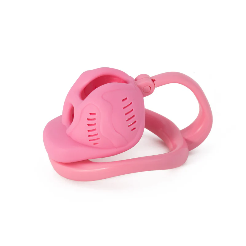 The Sissy Torment: Pink Resin Cock Cage With Ball Separator - Image 3