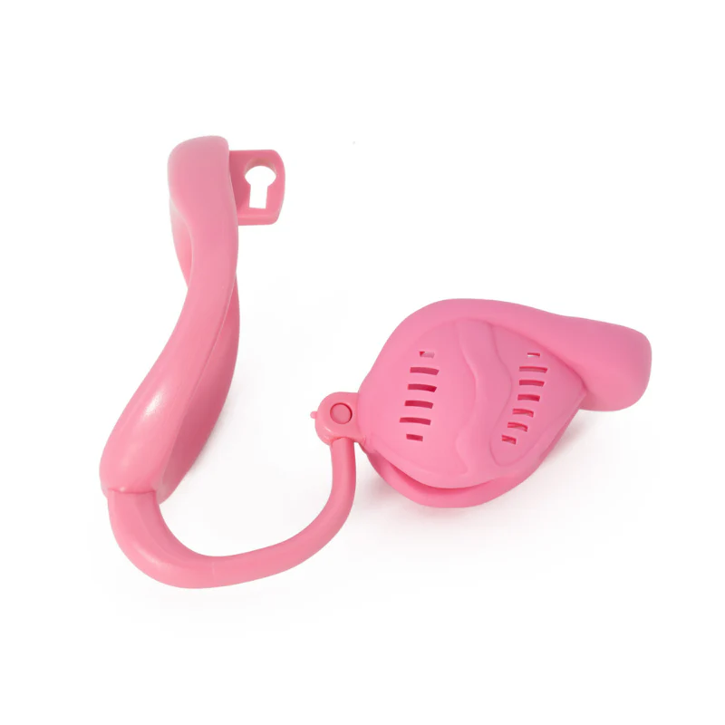 The Sissy Torment: Pink Resin Cock Cage With Ball Separator - Image 5