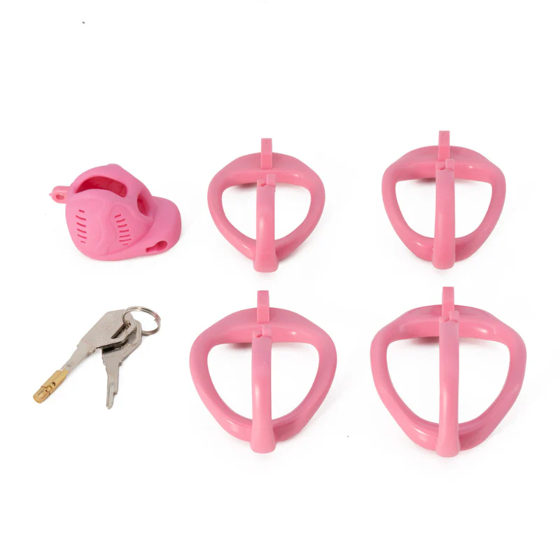 The Sissy Torment: Pink Resin Cock Cage With Ball Separator - Image 6